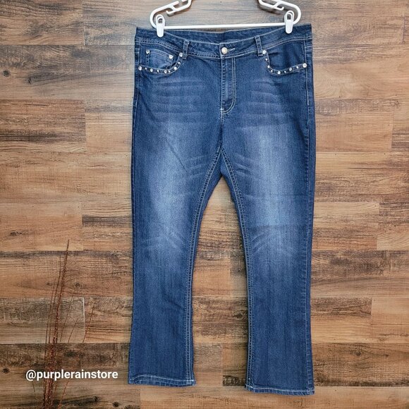 Roadrunner Apparel Inc Jeans 16 Bootcut Mid Rise Cross Embellished Thick Stitch - Picture 2 of 12